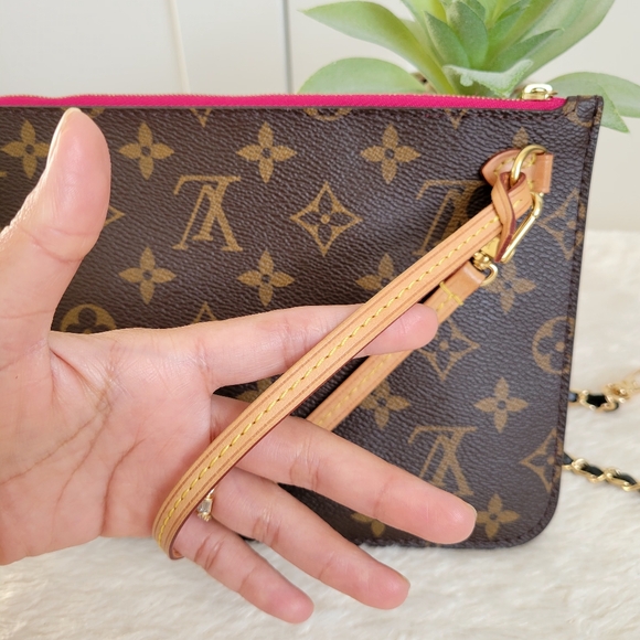 💕 LOUIS VUITTON Neverfull Monogram "PEONY" Mm/Gm Clutch/ Wristlet/Crossbody - Picture 11 of 16